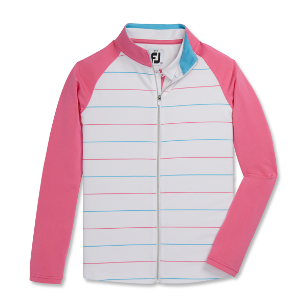 Full-Zip Stripe Mid-Layer Junior Girl - White / Hot Pink / Aqua