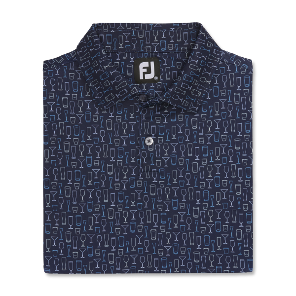 Athletic Fit Lisle Glass Print Self Collar-Previous Season Style - Navy