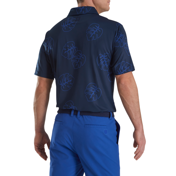 Jungle Leaf Print Lisle Self Collar-Previous Season Style - Navy Tonal – Bild 3